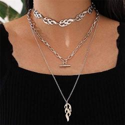 tenghong2021 Hip Hop Flame Choker Necklaces Streetwear Punk Style Flame Layered Pendant Necklace Cool Rock Clavicle Chain Necklace Jewelry Accessories for Hip Hop Male Female Lovers