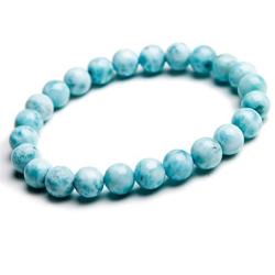 7mm Natural Blue Larimar Gemstone Crystal Round Bead Stretch Bracelet