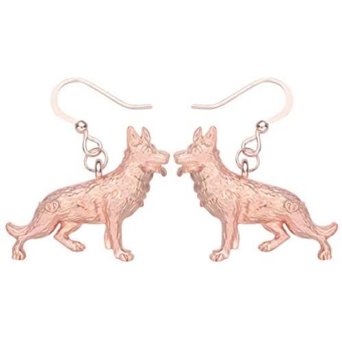 DUOWEI German Shepherd Dog Earrings Vintage Dangle Jewelry Charms Gifts | Silver Rose-gold And Gold Plated