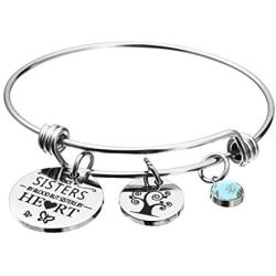 omodofo Friends Birthstone Bracelet Not Sister By Blood But Sister By Heart Friendship Charm Cuff Sister Jewelry Galentines Gift