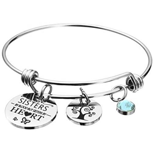omodofo Friends Birthstone Bracelet Not Sister By Blood But Sister By Heart Friendship Charm Cuff Sister Jewelry Galentines Gift