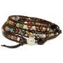 BLUEYES COLLECTION ''Hot Mix Color India Agate Stainless Steel Snap Button Lock Genuine Leather Bracelet