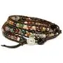 BLUEYES COLLECTION ''Hot Mix Color India Agate Stainless Steel Snap Button Lock Genuine Leather Bracelet