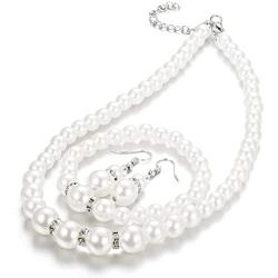 Finrezio Faux Pearl Choker Necklace Dangle Earrings Bracelet Crystal Jewelry Set for Women Wedding Jewelry Sets Bridesmaids Gifts