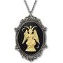 Real Metal Sitting Satanic Baphomet Cameo in Silver Finish Frame Necklace Pendant Ivory on Black
