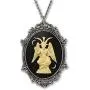 Real Metal Sitting Satanic Baphomet Cameo in Silver Finish Frame Necklace Pendant Ivory on Black Real Metal Sitting Satanic Baphomet Cameo in Silver Finish Frame Necklace Pendant Ivory on Black
