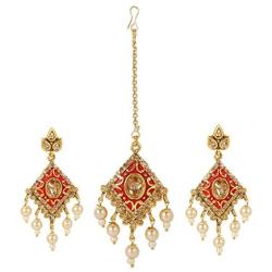 Efulgenz Indian Bollywood Gold Plated Kundan Maang Tikka Head Chain Dangle Earrings Bridal Wedding Jewelry Set