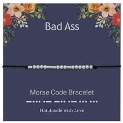 MRSXXNTY Badass Bracelets Morse-Code Jewelry Gift - Unique Jewelry for Women Sterling Silver Beads Pull Cord Bracelet
