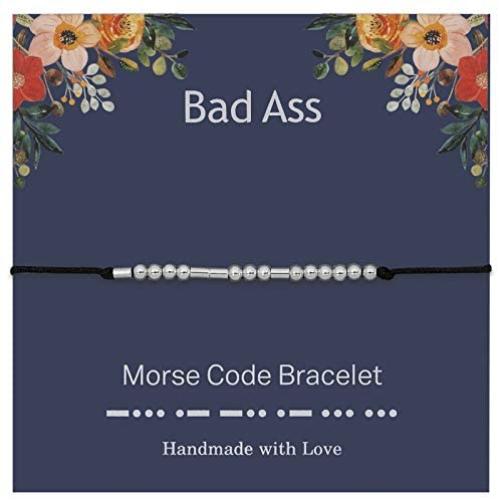 MRSXXNTY Badass Bracelets Morse-Code Jewelry Gift - Unique Jewelry for Women Sterling Silver Beads Pull Cord Bracelet