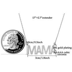Women Gold Necklace Personalized Cubic Zirconia Word Love/MAMA Pendant Necklace 18K White Gold Plated Dainty Simple Handmade Jewelry Gift for Christmas/Valentines Day/Mothers Day