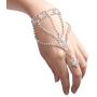 yueton 1Pieces Fashion Women Girl Glitter Heart Rhinestone Hand Harness Bracelet Bangle Slave Chain Link Finger Ring Bracelet