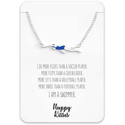 Swimming Gift Necklace – Cute Swimmer Pendant Charm for Girls & Teens on a Swim Team – Inspirational Message Card