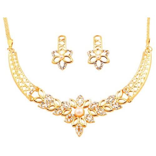 Touchstone Hollywood Glamour White Crystals Bridal Jewelry Necklace in Gold Tone for Women
