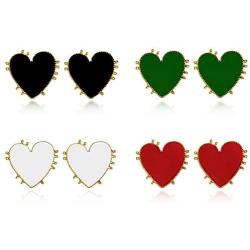 Punk Gold Edge Vintage Bohemia Big Red Heart Earrings For Women Fashion Girl Large Sweet Heart Statement Earrings Party Jewelry 4 pcs