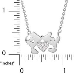 Disney Mickey Mouse and Minnie Mouse Silver Plated Kiss Necklace, Jewelry for Women