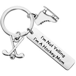 BAUNA Hockey Mom Keychain Field Hockey Jewelry with Hockey Stick Ice Skate Charm I’m Not Yelling I’m A Hockey Mom Funny Ice Coaches Gifts