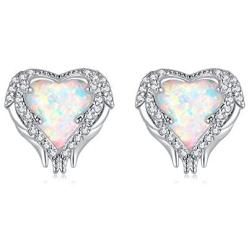 CiNily Angel Wing Earrings for Women-White Opal Heart Stud Earrings Cubic Zirconia Opal Jewelry Gifts for Ladies Mom Girls