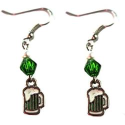 St. Patricks Day Green Beer Dangling Earrings