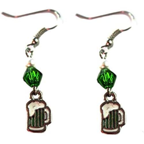 St. Patricks Day Green Beer Dangling Earrings