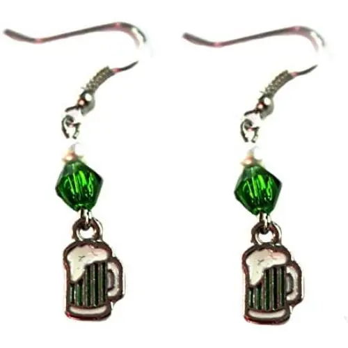 St. Patricks Day Green Beer Dangling Earrings