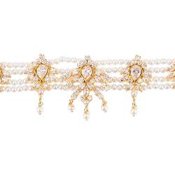 Efulgenz Indian Bollywood 14 K Gold Plated Cubic Zirconia Faux Ruby Emerald Pearl Choker Necklace Earring Bridal Jewelry Set