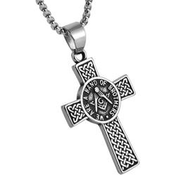 AsAlways Stainless Steel Freemason Symbol Masonic Eternal Celtic Cross Irish Knot Pendant Necklace, 22+2''Link Chain,