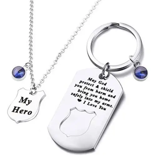 Police Officer Gift Police Necklace Keychain Matching Set Blue Line Policemen Gifts Police Wife Mom Jewelry Gifts May God Protect You from Harm Police Officer Gift Police Necklace Keychain Matching Set Blue Line Policemen Gifts Police Wife Mom Jewelry Gifts May God Protect You from Harm
