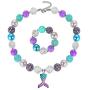 Mermaid Pendant Necklace Bubblegum Toddler Sparkly Bead Necklace & Bracelet Jewelry Set for Kids First Birthday Gifts