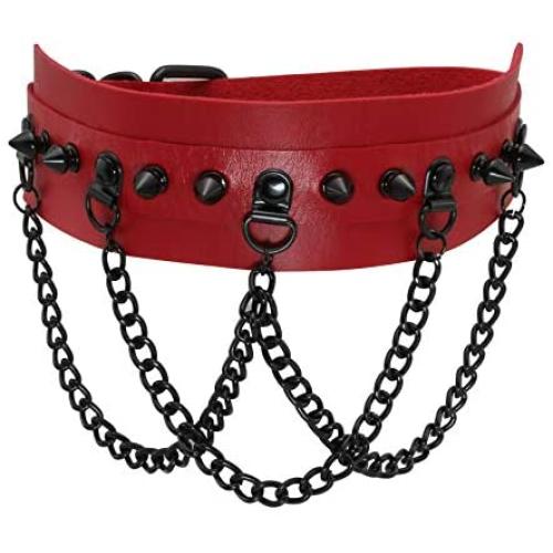 JJDreams Goth Vintage Rivet Choker Chain Punk Faux Leather Adjustable Necklace Collar for Women Men