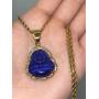Men Women Ladies Jewelry Iced Laughing Cute Dark Blue Jade Buddha Pendant Necklace Rope Chain Genuine Certified Grade A Jadeite Jade Hand Crafted, Jade Necklace, 14k Gold Filled Laughing Jade Buddha Necklace, Blue Jade Medallion, Fast Prime Shipping