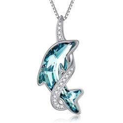 TOUPOP Dolphin Gifts 925 Sterling Silver Dolphin Pendant Necklace with Blue Crystal Dolphin Jewelry Gifts for Mom Women Teen Girls Birthday Mothers Day