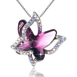 GEMMANCE Butterfly Crystal Necklace with Premium Birthstone, Silver-Tone, 18”+2” Chain