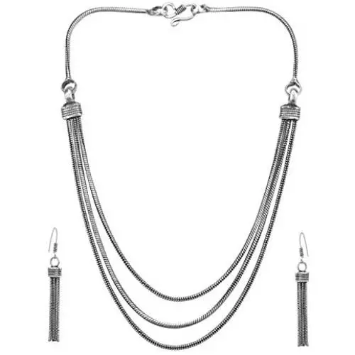 Efulgenz Boho Vintage Antique Ethnic Gypsy Indian Oxidized Silver Multilayer Strand Choker Statement Necklace Earrings Jewelry Set Efulgenz Boho Vintage Antique Ethnic Gypsy Indian Oxidized Silver Multilayer Strand Choker Statement Necklace Earrings Jewelry Set