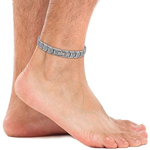 MagnetRX® Ultra Strength Magnetic Anklet for Men - Arthritis Ankle Pain Relief Magnetic Therapy Anklets - Mens Titanium Ankle Bracelets (Silver)