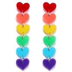 coadipress Heart Rainbow Chain Stud Earrings for Women Girls Cool Weird Lightweight Resin Acrylic Personality Dangle Drop Earrings Jewelry