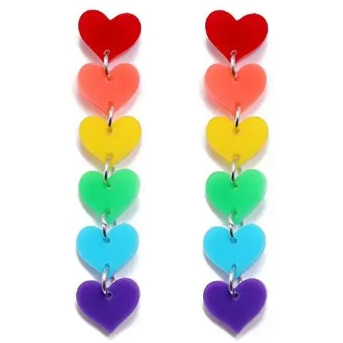 coadipress Heart Rainbow Chain Stud Earrings for Women Girls Cool Weird Lightweight Resin Acrylic Personality Dangle Drop Earrings Jewelry