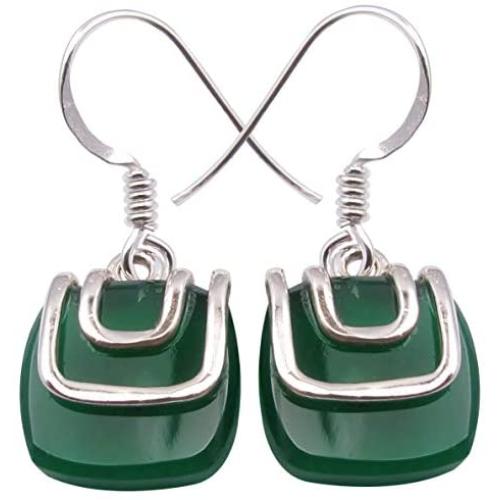 SilverStarJewel Square Green Onyx tcw 7.5 Earrings 1.1'' Sterling Silver Stone Gift