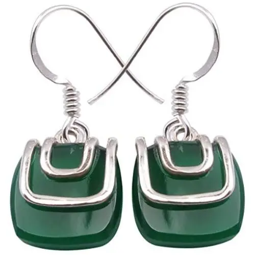 SilverStarJewel Square Green Onyx tcw 7.5 Earrings 1.1'' Sterling Silver Stone Gift