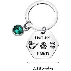 KUIYAI Funny Gardening Keychain I Wet My Plants with Green Birthstone Charm Keyring Plant Lover Gift Florist Jewelry
