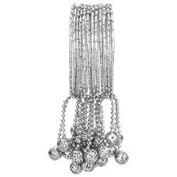 Efulgenz Boho Vintage Antique Gypsy Tribal Indian Oxidized Silver Plated Bell Tassel Charm Bracelets Bangle Set Jewelry