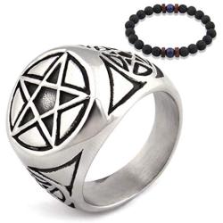 Gungneer Men Stainless Steel Pentacle Pentagram Ring Wicca Pagan Jewelry Power Strength Protection Amulet Men Women