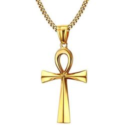 HUANIAN Mens Stainless Steel Coptic Anka Cross Religious Pendant Necklace, 24'' Curb Chain