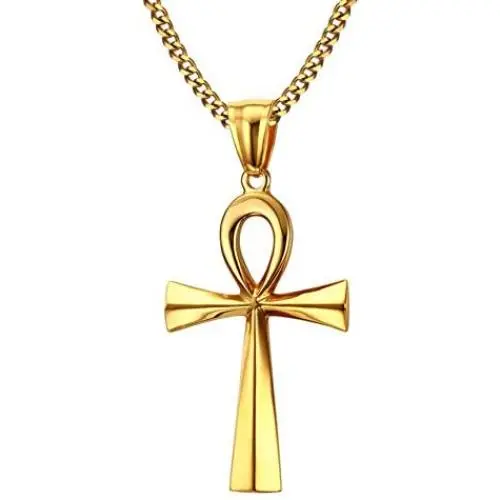 HUANIAN Mens Stainless Steel Coptic Anka Cross Religious Pendant Necklace, 24'' Curb Chain HUANIAN Mens Stainless Steel Coptic Anka Cross Religious Pendant Necklace, 24'' Curb Chain
