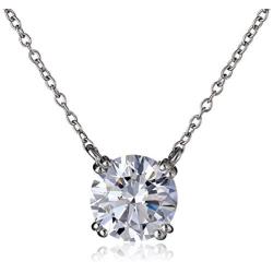 Platinum or Gold-Plated Sterling Silver Round-Cut Swarovski Zirconia Solitaire Pendant Necklace