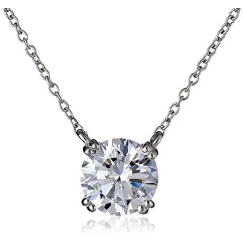 Platinum or Gold-Plated Sterling Silver Round-Cut Swarovski Zirconia Solitaire Pendant Necklace Platinum or Gold-Plated Sterling Silver Round-Cut Swarovski Zirconia Solitaire Pendant Necklace
