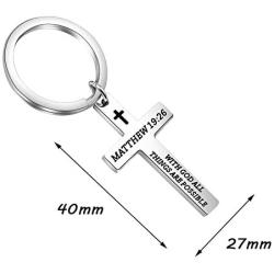 KUIYAI Matthew 19:26 with God All Things are Possible Cross Religious Keychain Christian Gift Bible Verse Inspirational Keyring