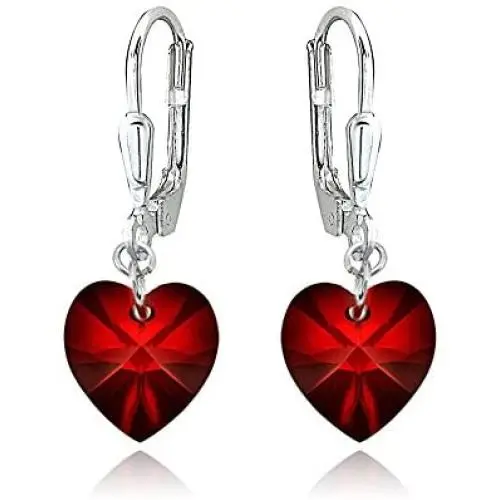 Sterling Silver Heart Dangle Leverback Earrings Made with Swarovski Crystals Sterling Silver Heart Dangle Leverback Earrings Made with Swarovski Crystals