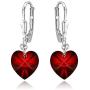 Sterling Silver Heart Dangle Leverback Earrings Made with Swarovski Crystals