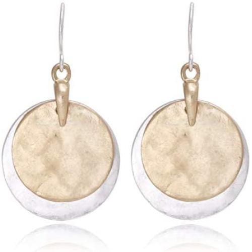 Vintage Double Layered Two Tone Dangle Drop Basic Small Earrings for Women