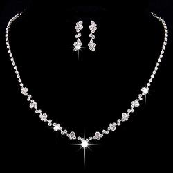 Gorais Wedding Jewelry Bride Silver Rhinestone Necklace and Earrings Set Bridal Crystal Choker Necklace Jewelry for Women and Girls (Set 1)